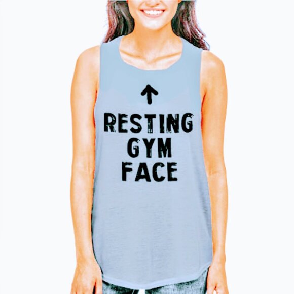 Brand New Women's Miken Flow Funny Fitness Tank Top, "Resting Gym Face" - Picture 1 of 4